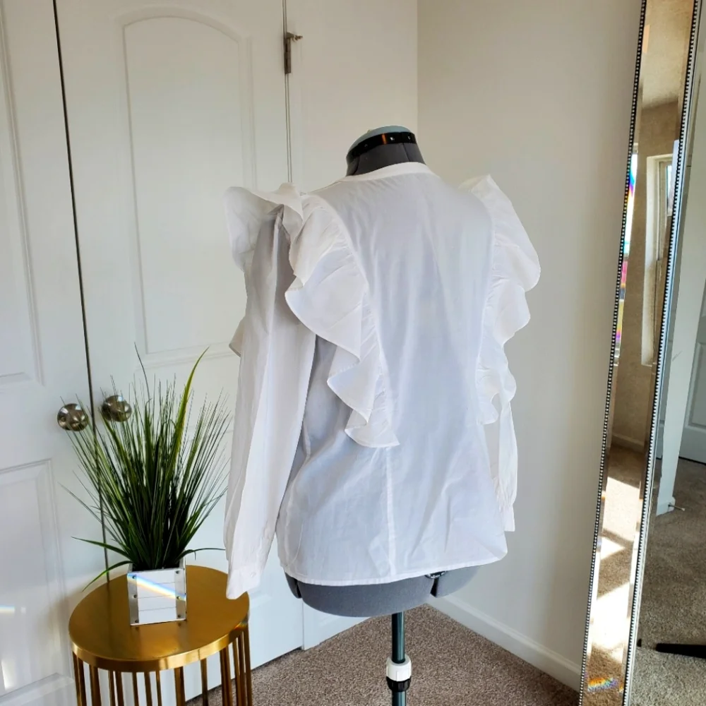 Express Women's Ruffle Blouse, White (Size L) - Picture 3 of 7